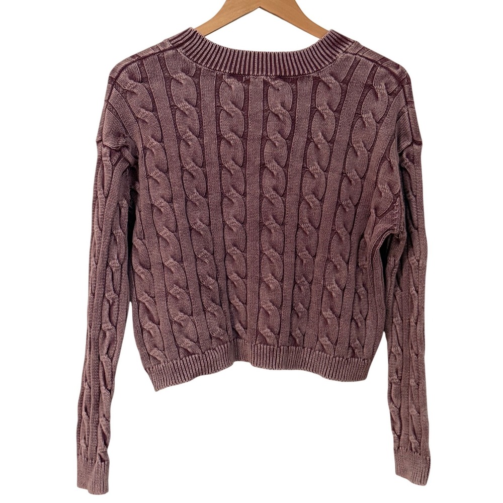 Arizona Cable Knit Sweater Womens S Mauve Purple Cotton Fisherman Preppy NWT - Picture 3 of 10
